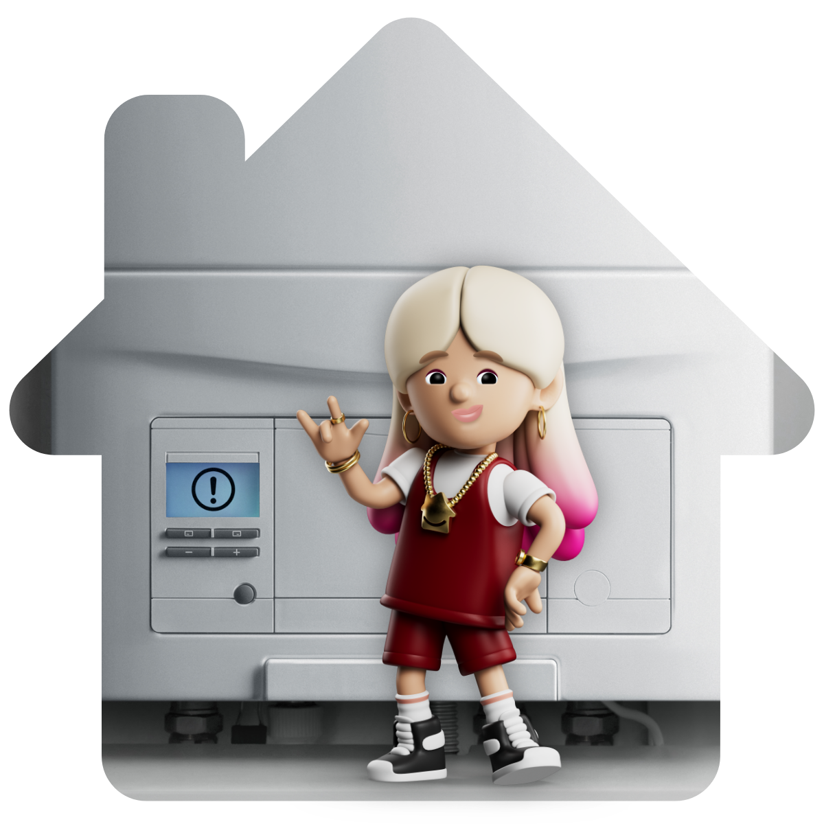 Lo Stress character standing near a boiler Lo Stress character standing near a boiler