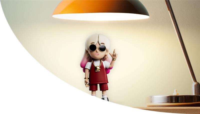 Lo Stress character standing under a lamp