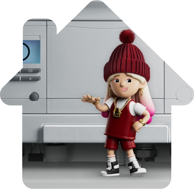 Lo Stress character standing on the rim of a bath next to a copper tap